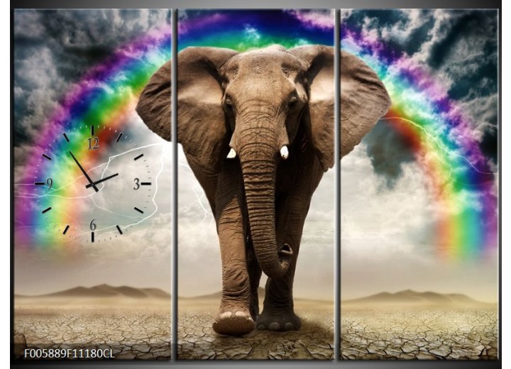 OP VOORRAAD  Wandklok op Canvas Olifant | 111x80cm CL | F005889CL