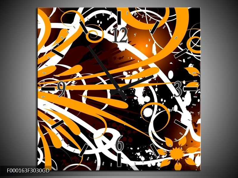 Wandklok op Glas Abstract | Kleur: Oranje, Wit, Bruin | F000163CGD