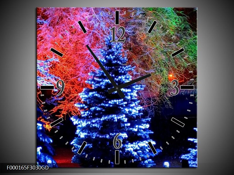 Wandklok op Glas Kerstboom | Kleur: Blauw, Groen, Rood | F000165CGD