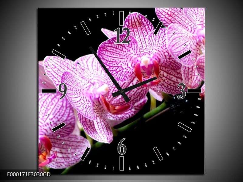 Wandklok op Glas Orchidee | Kleur: Paars, Wit, Zwart | F000171CGD