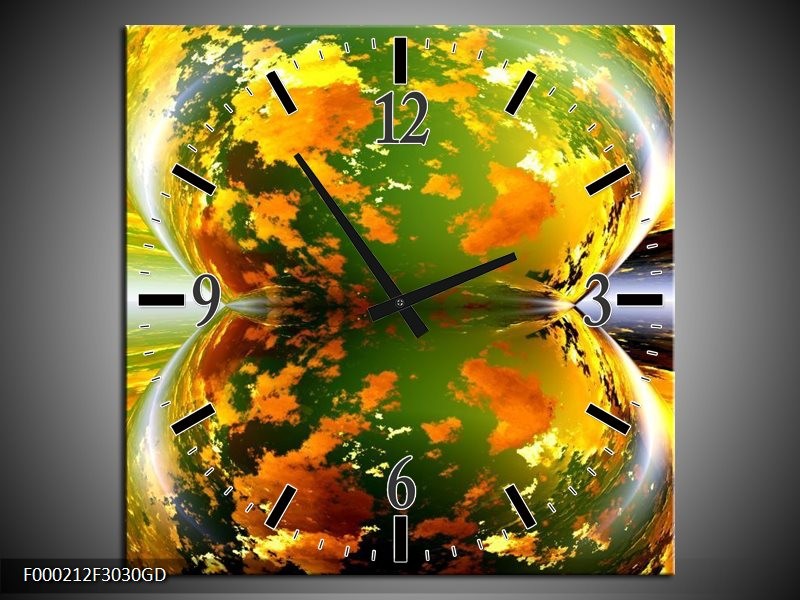 Wandklok op Glas Spiegel | Kleur: Groen, Geel, Oranje | F000212CGD