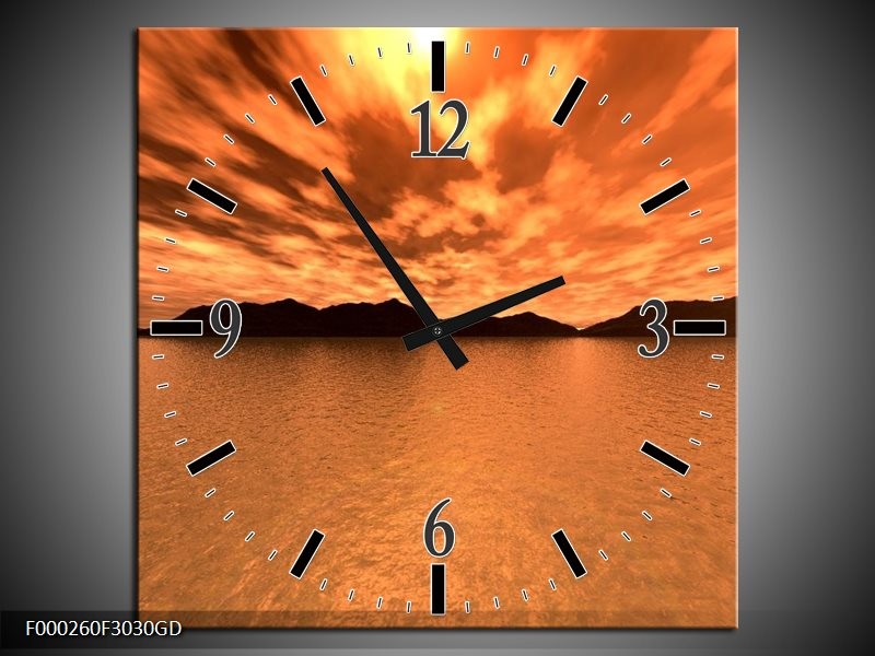 Wandklok op Glas Zonsondergang | Kleur: Bruin, Oranje, Geel | F000260CGD