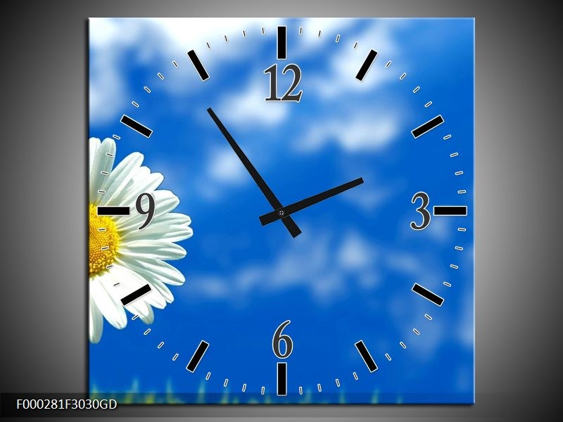 Wandklok op Glas Bloem | Kleur: Blauw, Wit, Geel | F000281CGD