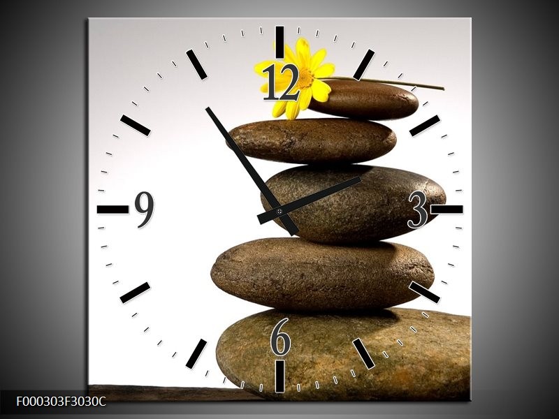 Wandklok op Canvas Stenen | Kleur: Geel, Grijs, Wit | F000303C