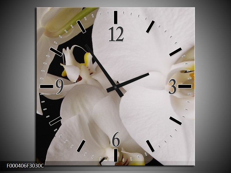 Wandklok op Canvas Orchidee | Kleur: Wit, Zwart, Geel | F000406C