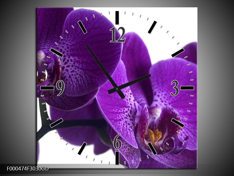 Wandklok op Glas Orchidee | Kleur: Paars, Wit, Zwart | F000474CGD