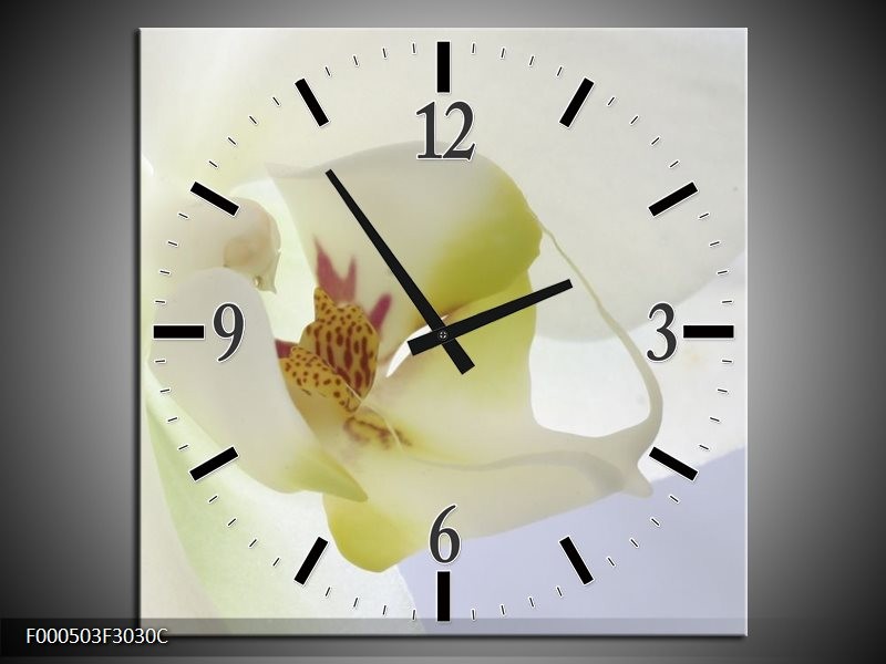 Wandklok op Canvas Orchidee | Kleur: Wit, Geel, Groen | F000503C