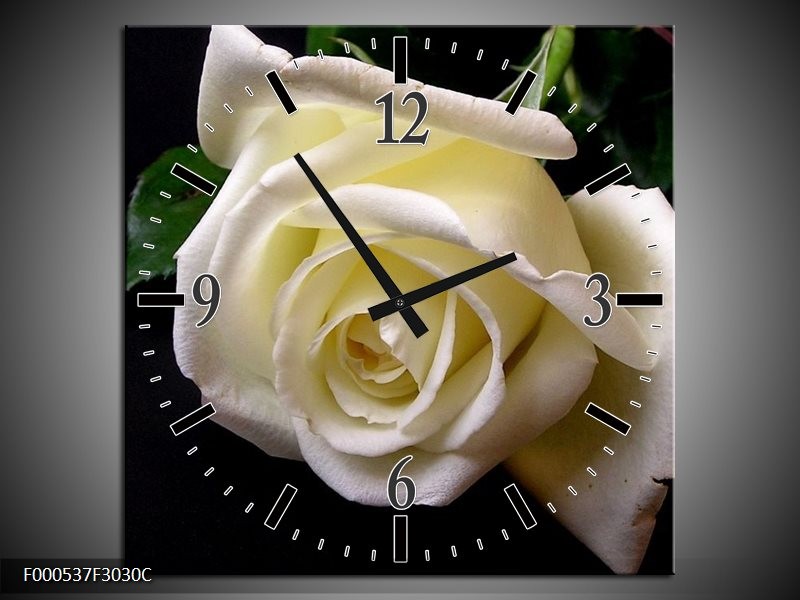 Wandklok op Canvas Roos | Kleur: Wit, Zwart, Groen | F000537C