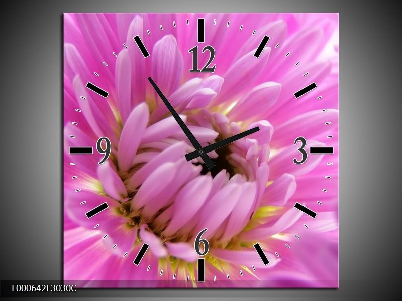 Wandklok op Canvas Bloem | Kleur: Paars, Wit | F000642C