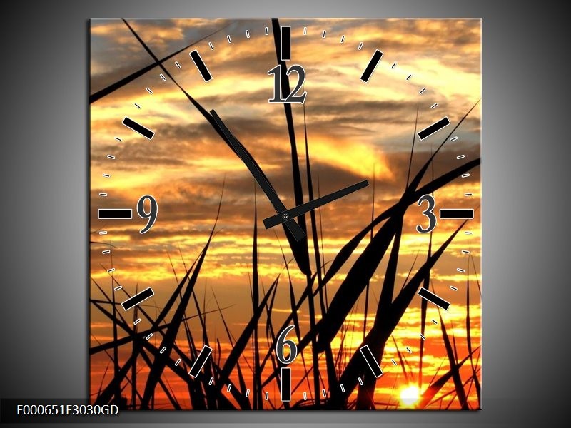Wandklok op Glas Zonsondergang | Kleur: Zwart, Grijs, Geel | F000651CGD