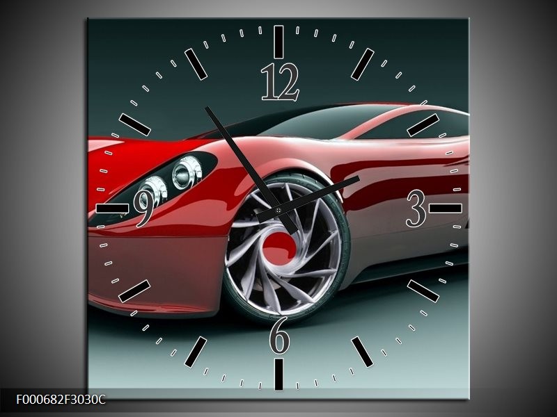 Wandklok op Canvas Auto | Kleur: Rood, Zwart, Wit | F000682C