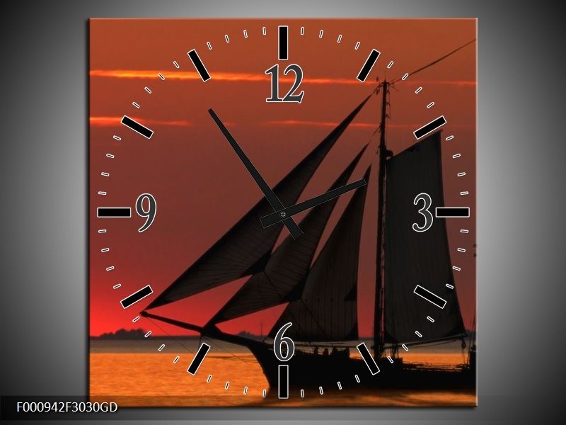 Wandklok op Glas Zeilboot | Kleur: Rood, Oranje, Zwart | F000942CGD