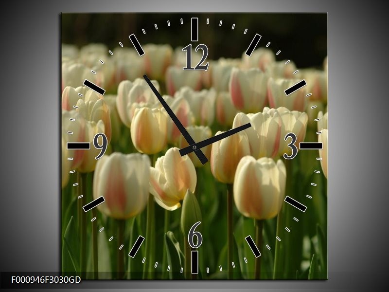 Wandklok op Glas Tulp | Kleur: Geel, Wit, Groen | F000946CGD