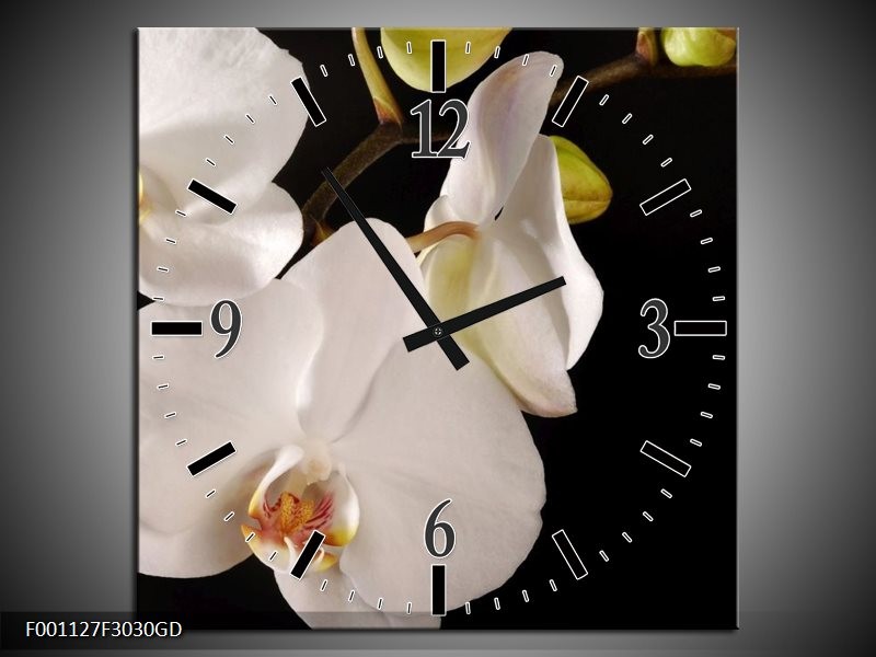 Wandklok op Glas Orchidee | Kleur: Wit, Zwart | F001127CGD
