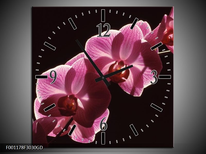 Wandklok op Glas Orchidee | Kleur: Paars, Wit, Zwart | F001178CGD