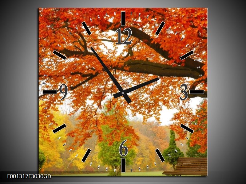 Wandklok op Glas Herfst | Kleur: Oranje, Groen, Geel | F001312CGD