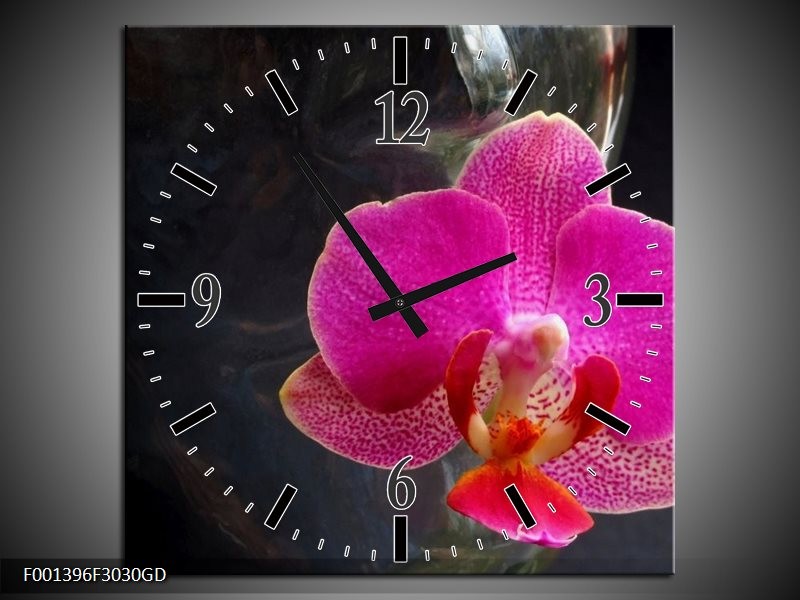Wandklok op Glas Orchidee | Kleur: Rood, Zwart, Grijs | F001396CGD