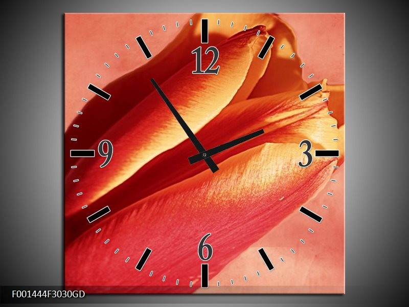 Wandklok op Glas Tulp | Kleur: Rood, Oranje, Geel | F001444CGD