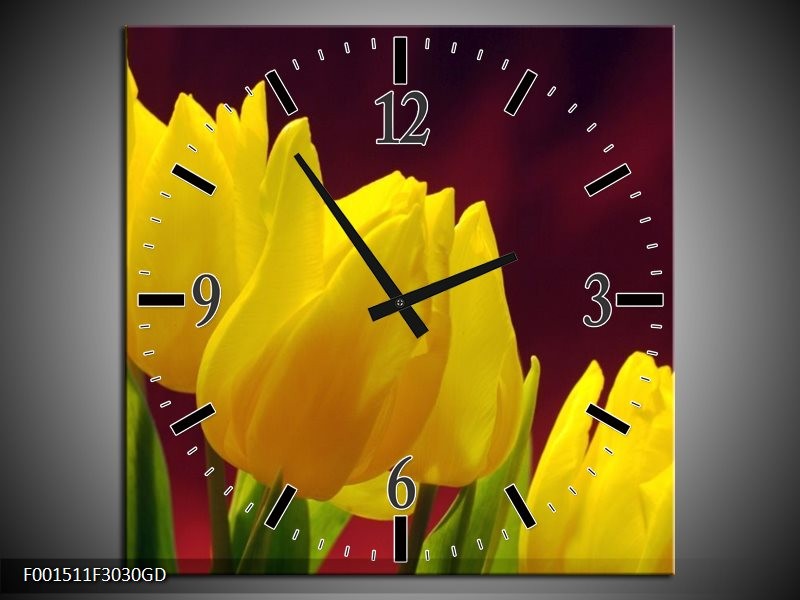 Wandklok op Glas Tulpen | Kleur: Geel, Bruin, Groen | F001511CGD