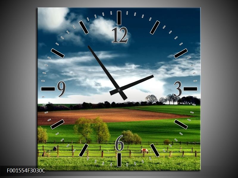 Wandklok op Canvas Natuur | Kleur: Groen, Bruin, Blauw | F001554C