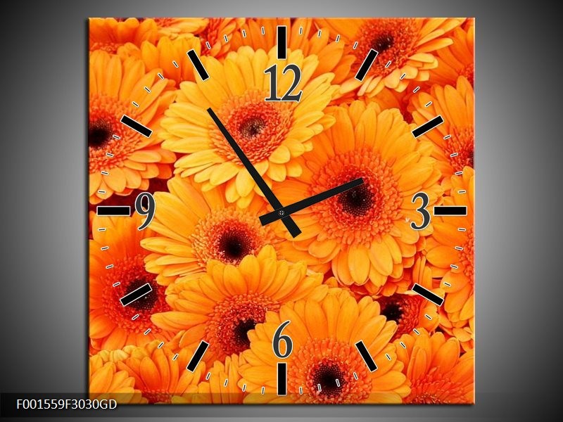 Wandklok op Glas Bloemen | Kleur: Oranje, Zwart | F001559CGD