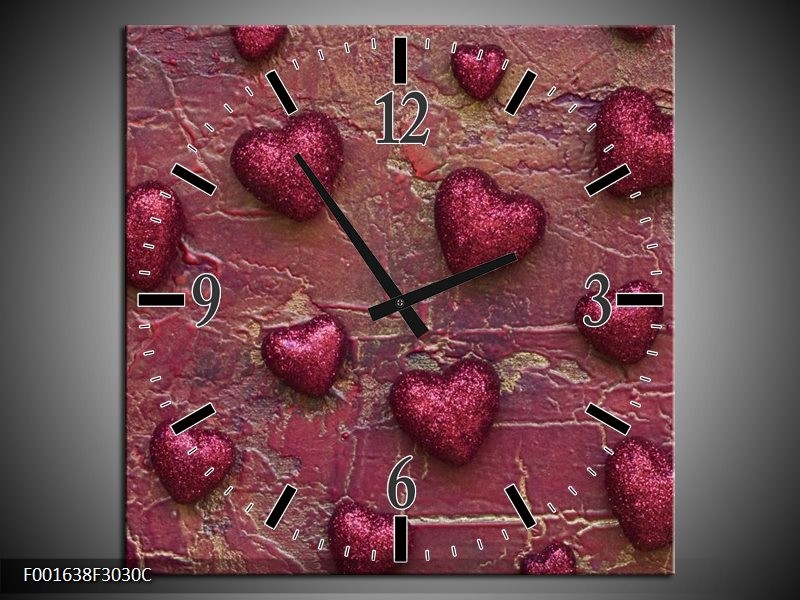 Wandklok op Canvas Hartjes | Kleur: Paars | F001638C