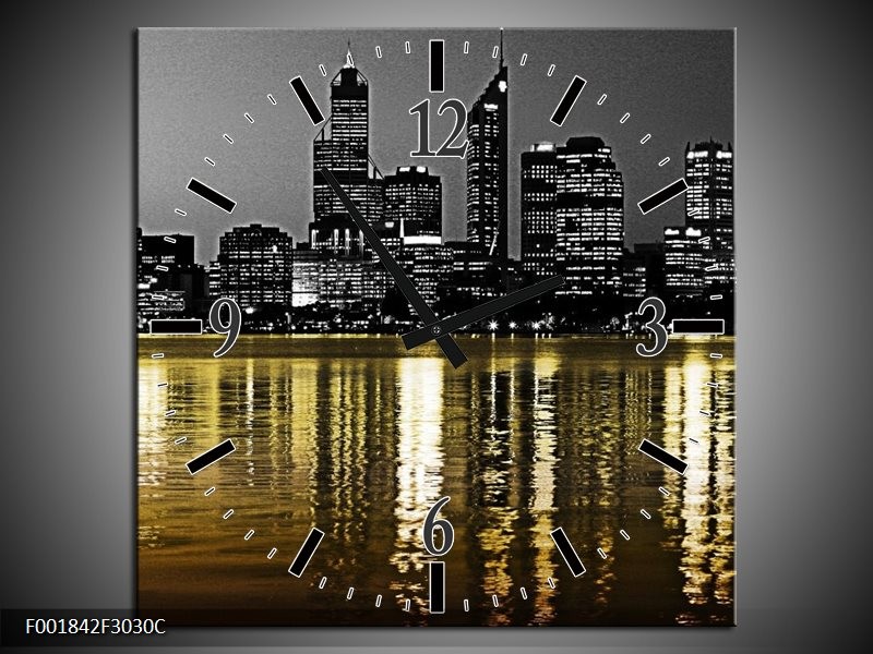 Wandklok op Canvas New York | Kleur: Zwart, Wit, Geel | F001842C