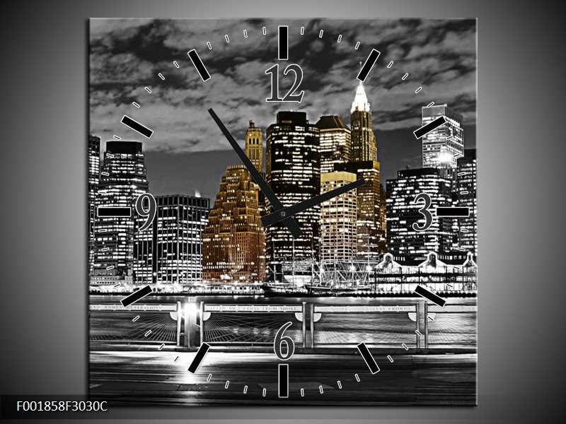 Wandklok op Canvas New York | Kleur: Zwart, Wit, Geel | F001858C