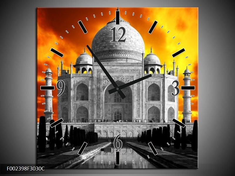 Wandklok op Canvas Taj Mahal | Kleur: Oranje, Zwart, Grijs | F002398C