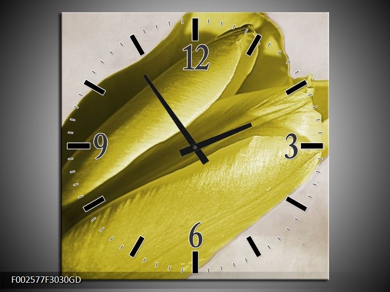 Wandklok op Glas Tulp | Kleur: Geel, Grijs, Zwart | F002577CGD