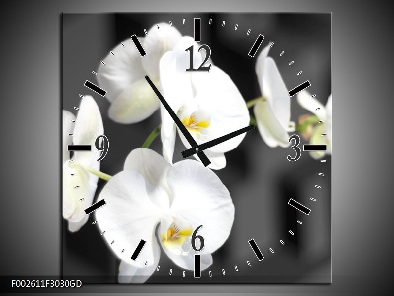 Wandklok op Glas Orchidee | Kleur: Zwart, Wit, Grijs | F002611CGD
