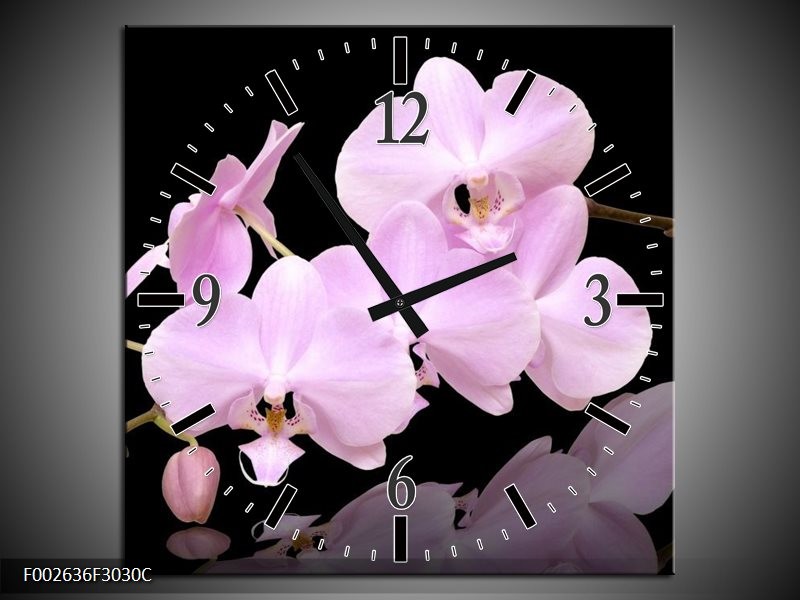 Wandklok op Canvas Orchidee | Kleur: Roze, Wit, Zwart | F002636C