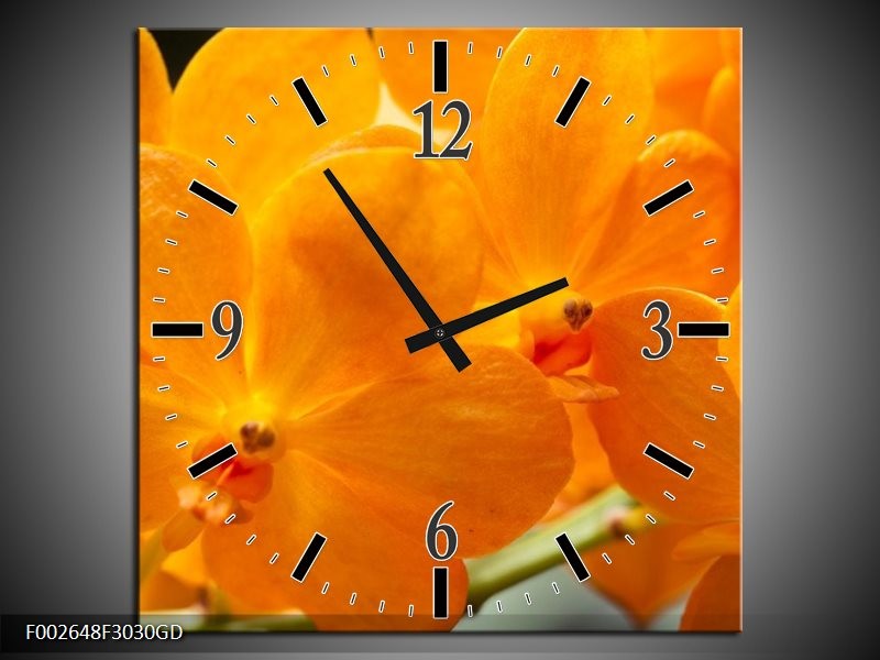 Wandklok op Glas Orchidee | Kleur: Oranje, Geel | F002648CGD