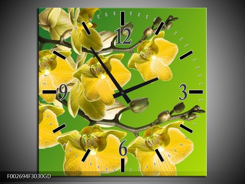Wandklok op Glas Orchidee | Kleur: Geel, Groen, Wit | F002694CGD