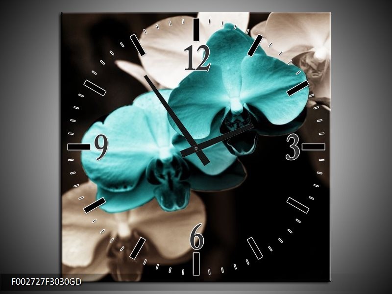 Wandklok op Glas Orchidee | Kleur: Blauw, Zwart, Grijs | F002727CGD