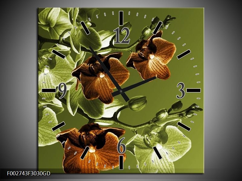 Wandklok op Glas Orchidee | Kleur: Groen, Bruin | F002743CGD