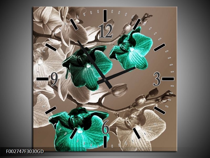 Wandklok op Glas Orchidee | Kleur: Groen, Bruin, Grijs | F002747CGD