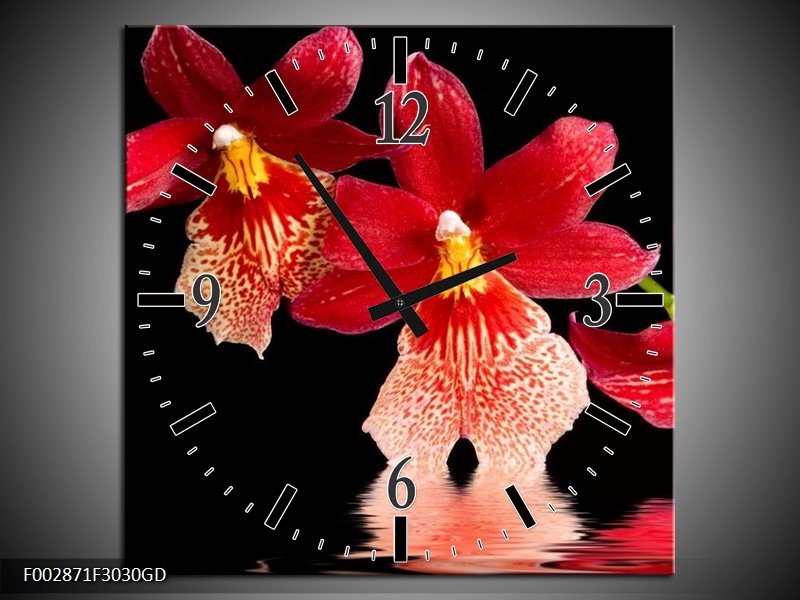 Wandklok op Glas Orchidee | Kleur: Rood, Zwart, Wit | F002871CGD