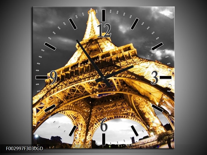 Wandklok op Glas Eiffeltoren | Kleur: Geel, Zwart, Grijs | F002997CGD