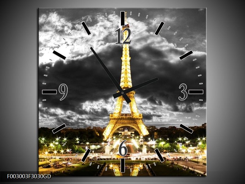 Wandklok op Glas Eiffeltoren | Kleur: Grijs, Bruin, Zwart | F003003CGD