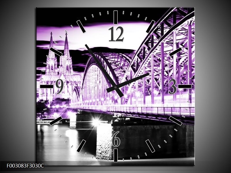 Wandklok op Canvas Brug | Kleur: Groen, Bruin, Zwart | F003083C