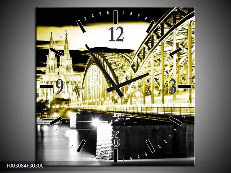 Wandklok op Canvas Brug | Kleur: Zwart, Goud, Groen | F003084C