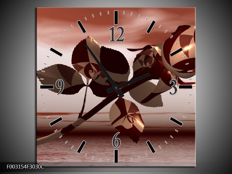 Wandklok op Canvas Roos | Kleur: Bruin, Wit, Grijs | F003154C