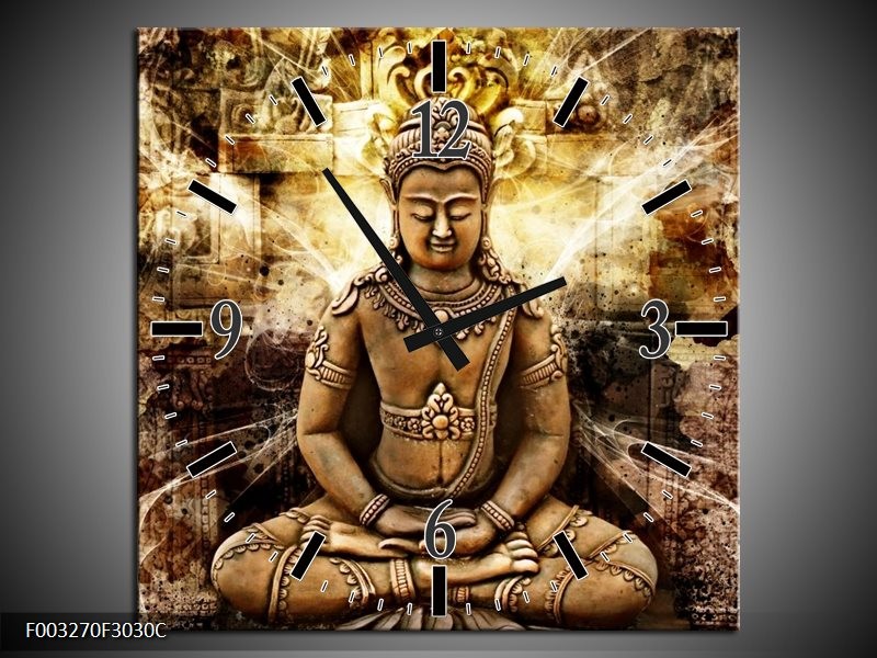 Wandklok op Canvas Boeddha | Kleur: Bruin, Wit, Geel | F003270C