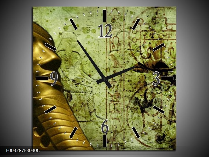Wandklok op Canvas Egypte | Kleur: Groen, Goud, Grijs | F003287C
