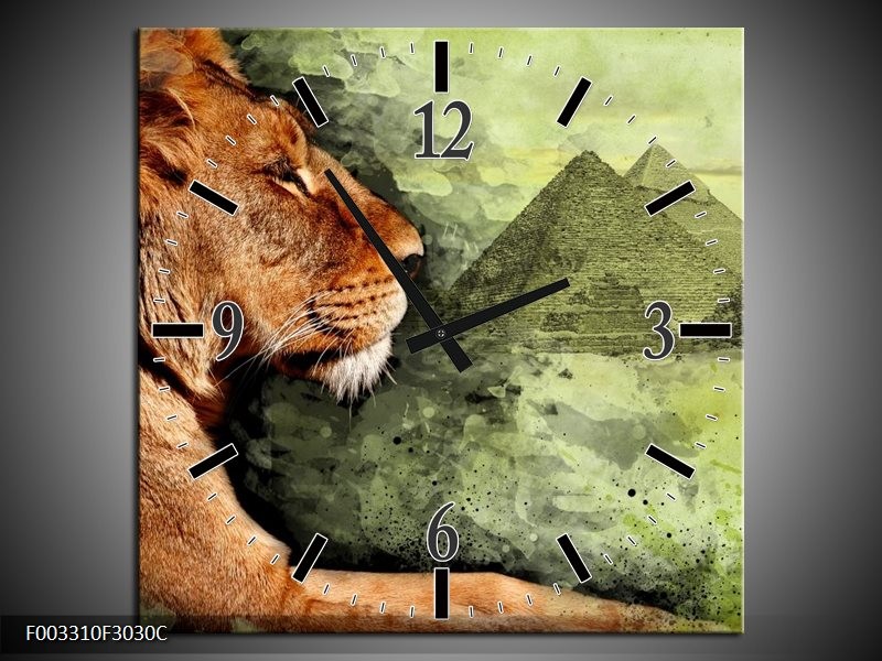 Wandklok op Canvas Leeuw | Kleur: Bruin, Grijs, Groen | F003310C
