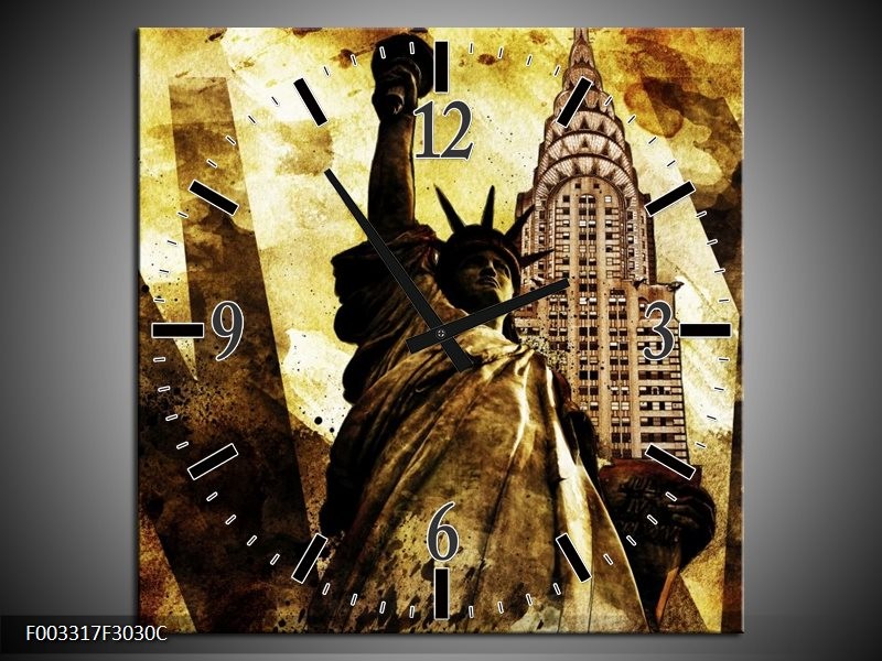 Wandklok op Canvas New York | Kleur: Geel, Zwart, Bruin | F003317C