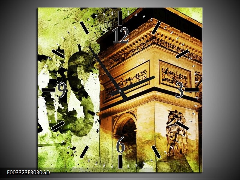 Wandklok op Glas Parijs | Kleur: Bruin, Groen, Wit | F003323CGD
