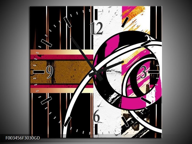 Wandklok op Glas Abstract | Kleur: Roze, Zwart, Wit | F003456CGD