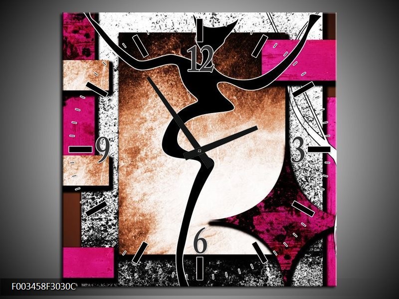 Wandklok op Canvas Abstract | Kleur: Roze, Zwart, Wit | F003458C